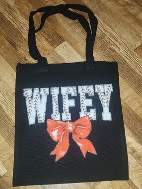 Black 'Wifey' Tote Bag with Red Bow. 13x15